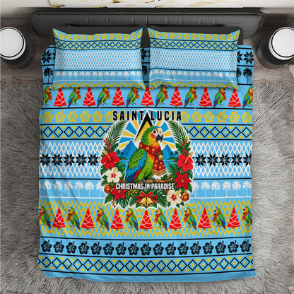 Saint Lucia Christmas In Paradise Bedding Set Tropical Parrot Santa Ugly Pattern Graphic Artwork