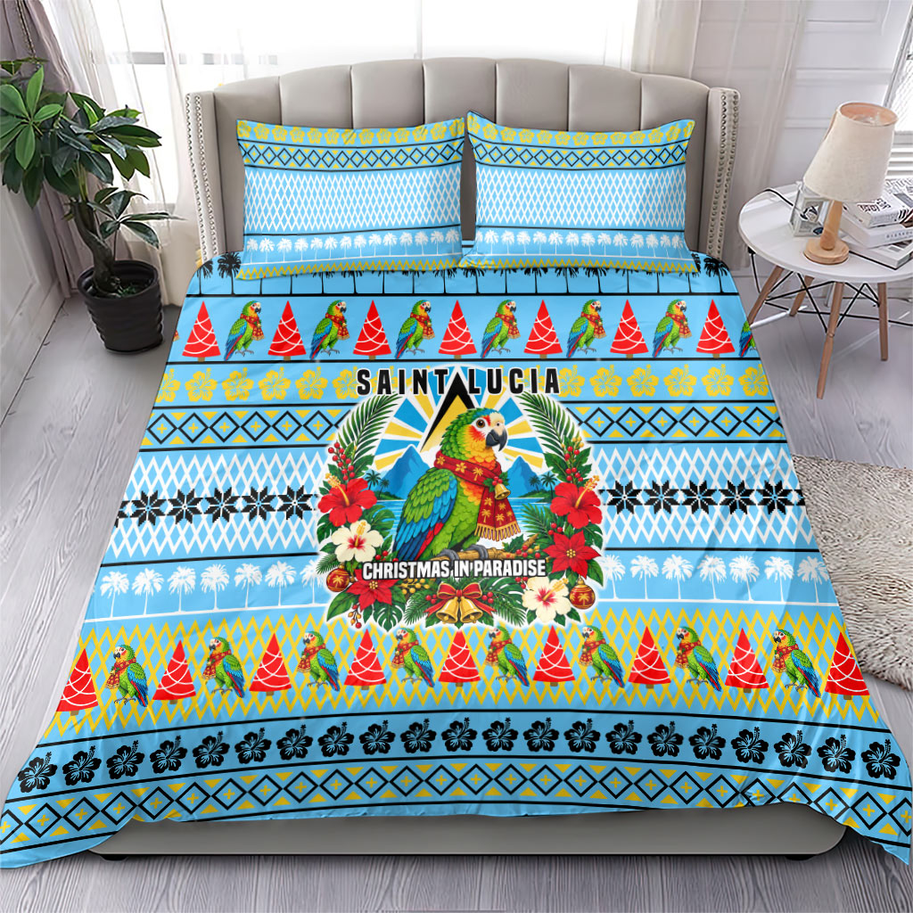 Saint Lucia Christmas In Paradise Bedding Set Tropical Parrot Santa Ugly Pattern Graphic Artwork