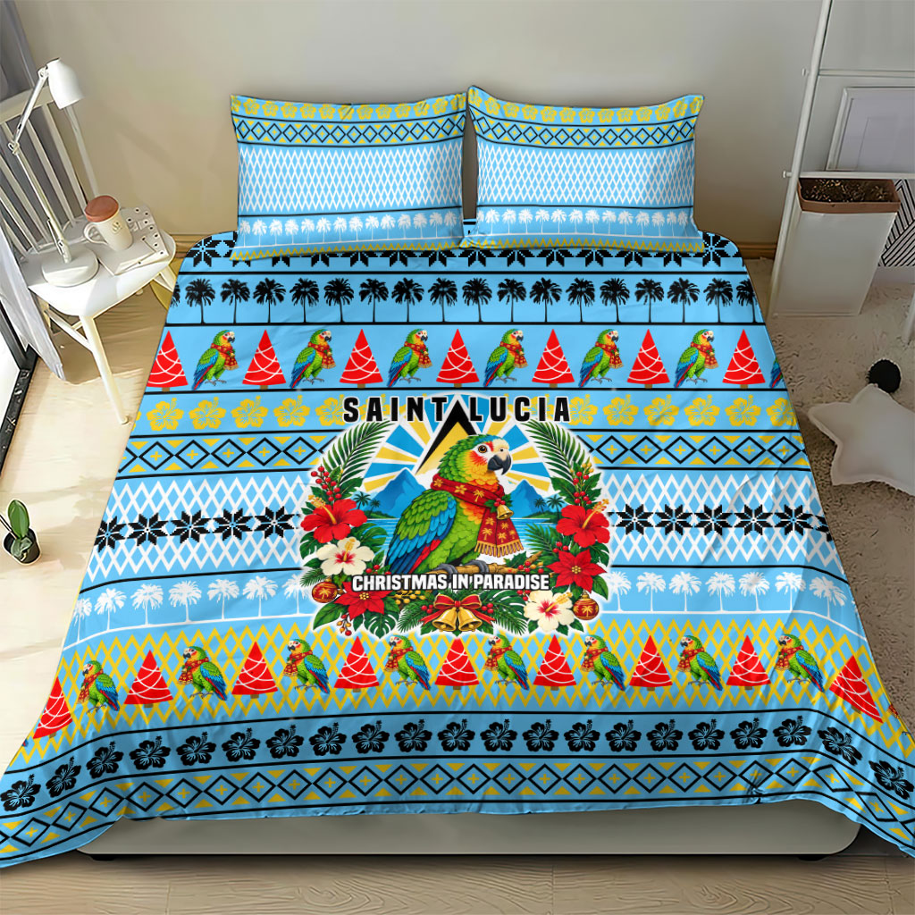 Saint Lucia Christmas In Paradise Bedding Set Tropical Parrot Santa Ugly Pattern Graphic Artwork