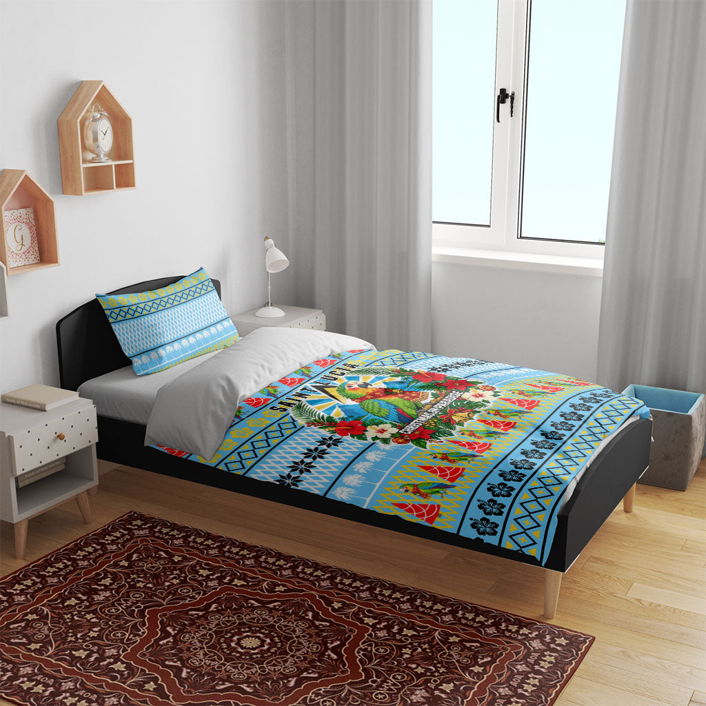 Saint Lucia Christmas In Paradise Bedding Set Tropical Parrot Santa Ugly Pattern Graphic Artwork