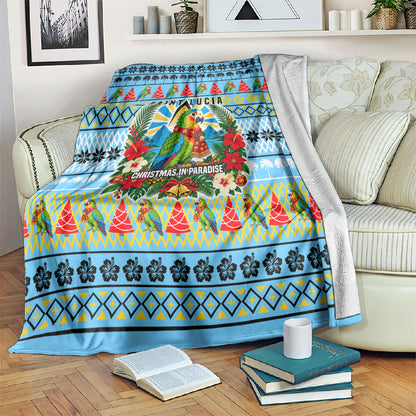 Saint Lucia Christmas In Paradise Blanket Tropical Parrot Santa Ugly Pattern Graphic Artwork