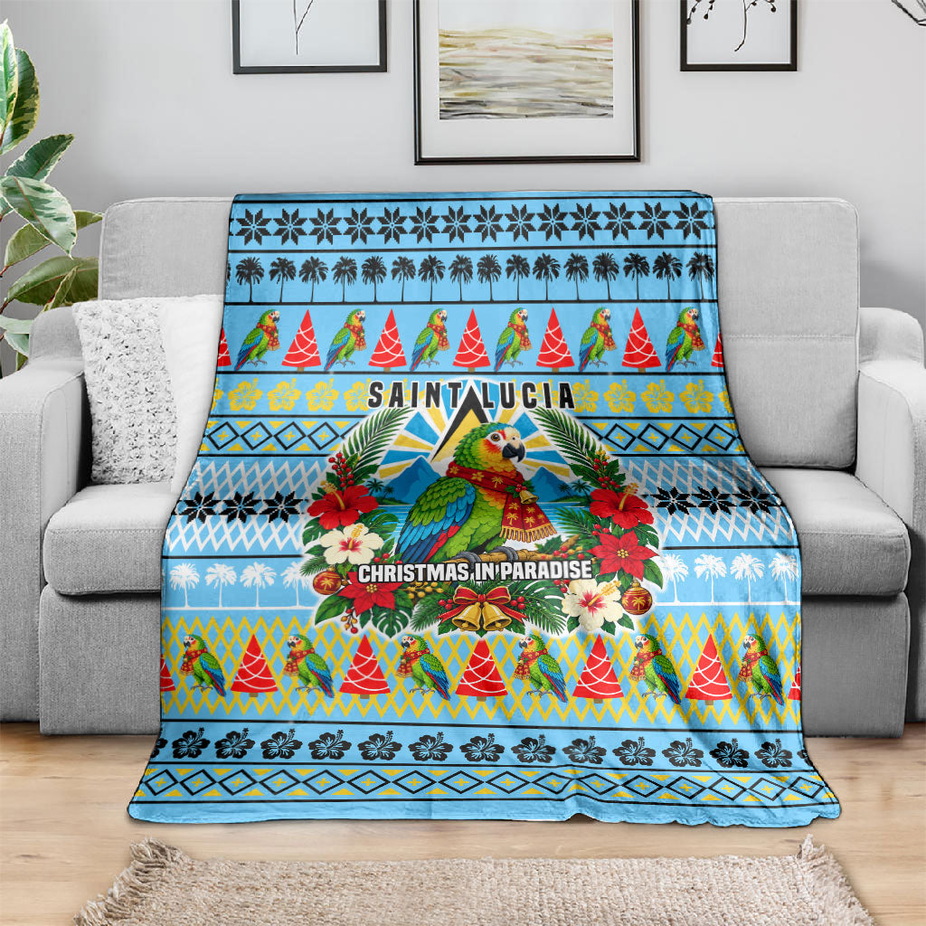 Saint Lucia Christmas In Paradise Blanket Tropical Parrot Santa Ugly Pattern Graphic Artwork