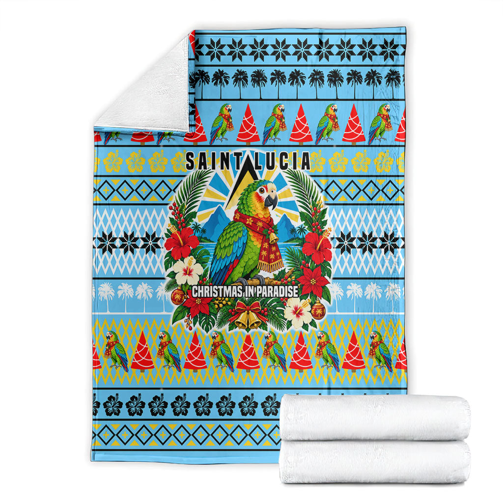Saint Lucia Christmas In Paradise Blanket Tropical Parrot Santa Ugly Pattern Graphic Artwork