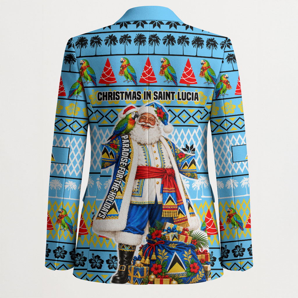 Saint Lucia Christmas In Paradise Blazer Tropical Parrot Santa Ugly Pattern Graphic Artwork