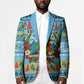 Saint Lucia Christmas In Paradise Blazer Tropical Parrot Santa Ugly Pattern Graphic Artwork