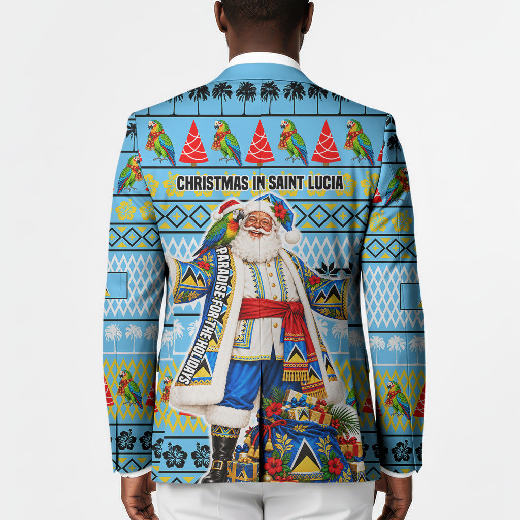Saint Lucia Christmas In Paradise Blazer Tropical Parrot Santa Ugly Pattern Graphic Artwork