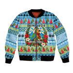Saint Lucia Christmas In Paradise Bomber Jacket Tropical Parrot Santa Ugly Pattern Graphic Artwork