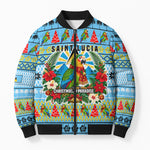 Saint Lucia Christmas In Paradise Bomber Puffer Jacket Tropical Parrot Santa Ugly Pattern Graphic Artwork