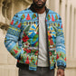 Saint Lucia Christmas In Paradise Bomber Puffer Jacket Tropical Parrot Santa Ugly Pattern Graphic Artwork