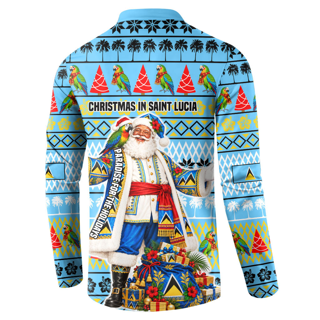 Saint Lucia Christmas In Paradise Button Sweatshirt Tropical Parrot Santa Ugly Pattern Graphic Artwork
