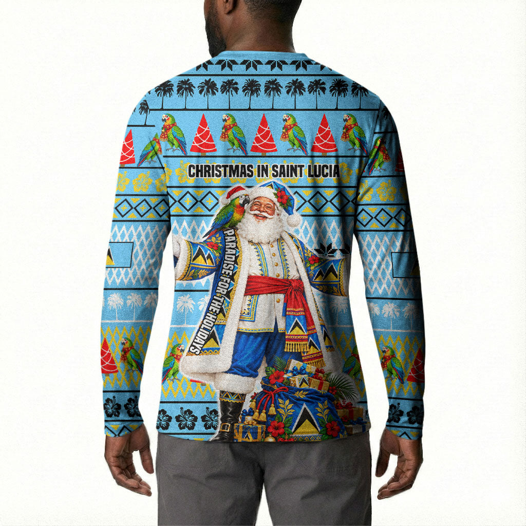 Saint Lucia Christmas In Paradise Button Sweatshirt Tropical Parrot Santa Ugly Pattern Graphic Artwork