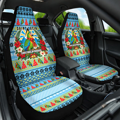 Saint Lucia Christmas In Paradise Car Seat Cover Tropical Parrot Santa Ugly Pattern Graphic Artwork