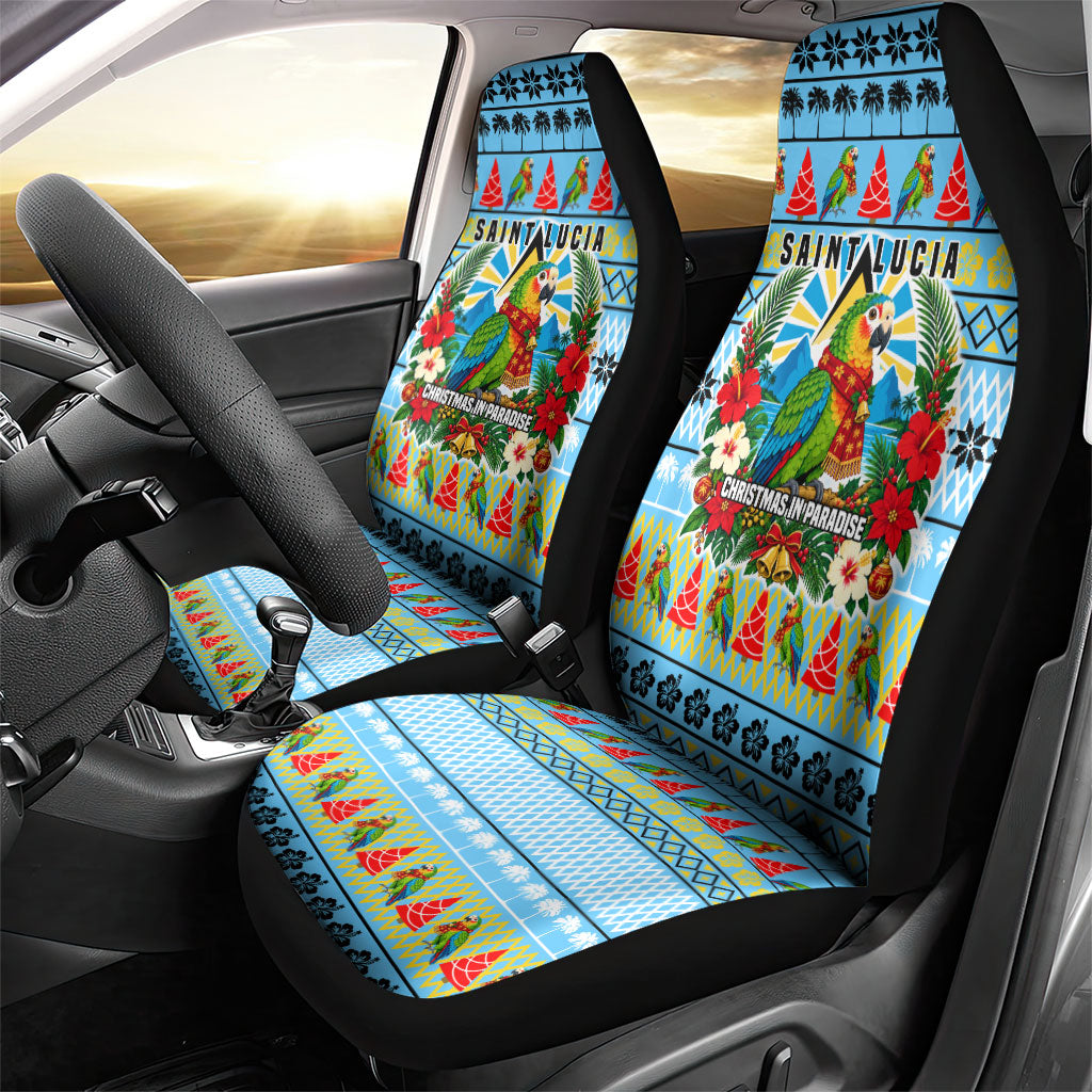 Saint Lucia Christmas In Paradise Car Seat Cover Tropical Parrot Santa Ugly Pattern Graphic Artwork