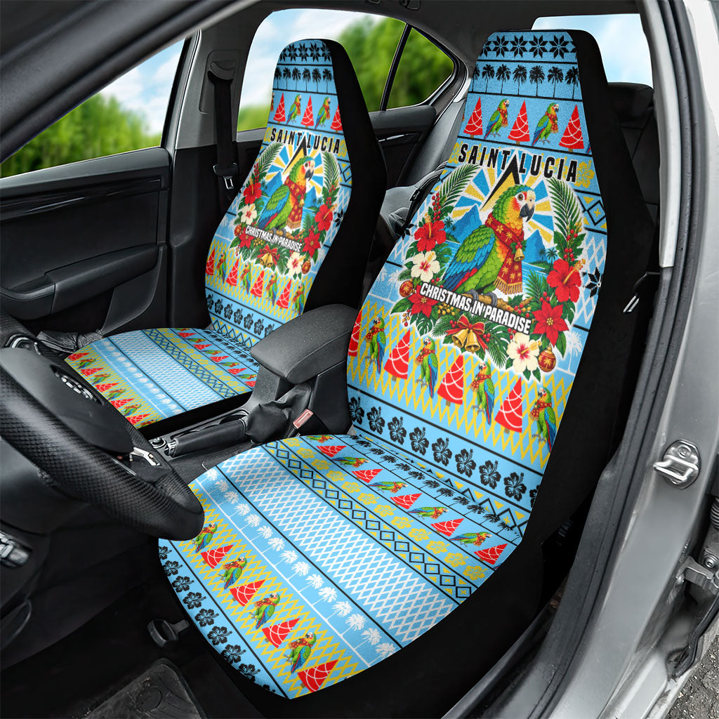Saint Lucia Christmas In Paradise Car Seat Cover Tropical Parrot Santa Ugly Pattern Graphic Artwork