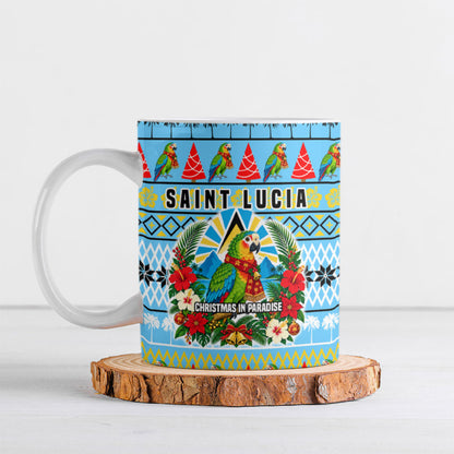 Saint Lucia Christmas In Paradise Ceramic Mug Tropical Parrot Santa Ugly Pattern Graphic Artwork