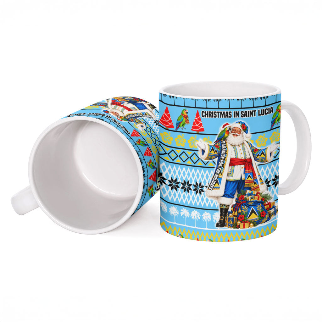 Saint Lucia Christmas In Paradise Ceramic Mug Tropical Parrot Santa Ugly Pattern Graphic Artwork