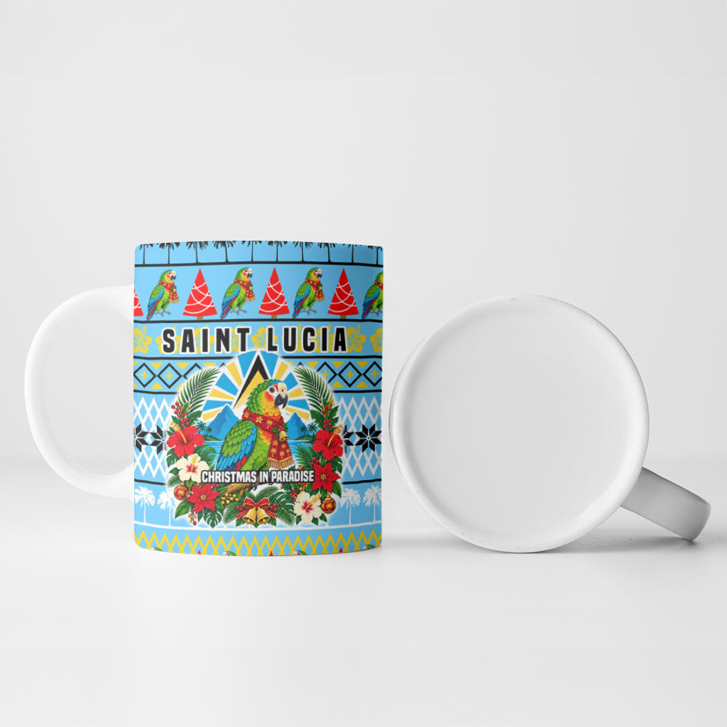 Saint Lucia Christmas In Paradise Ceramic Mug Tropical Parrot Santa Ugly Pattern Graphic Artwork
