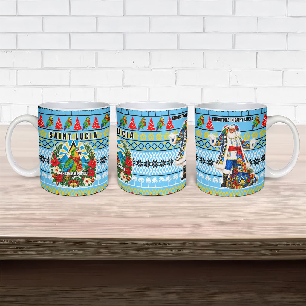 Saint Lucia Christmas In Paradise Ceramic Mug Tropical Parrot Santa Ugly Pattern Graphic Artwork