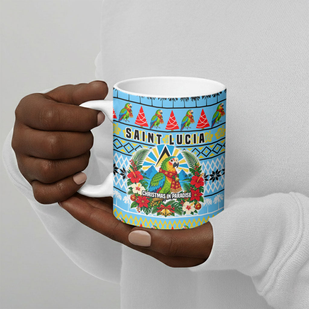 Saint Lucia Christmas In Paradise Ceramic Mug Tropical Parrot Santa Ugly Pattern Graphic Artwork