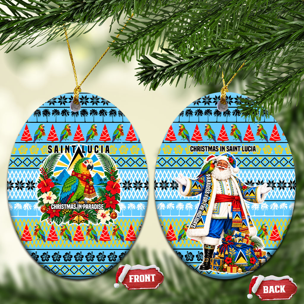 Saint Lucia Christmas In Paradise Ceramic Ornament Tropical Parrot Santa Ugly Pattern Graphic Artwork
