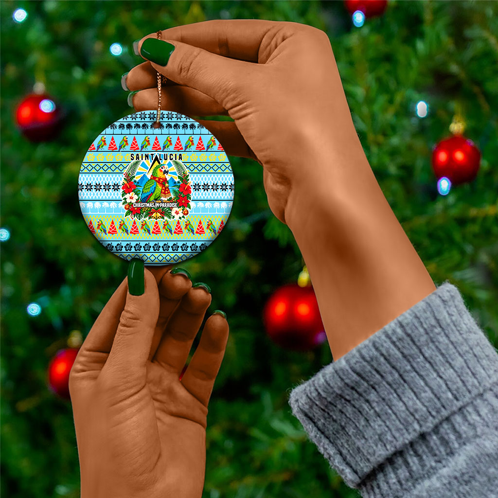 Saint Lucia Christmas In Paradise Ceramic Ornament Tropical Parrot Santa Ugly Pattern Graphic Artwork