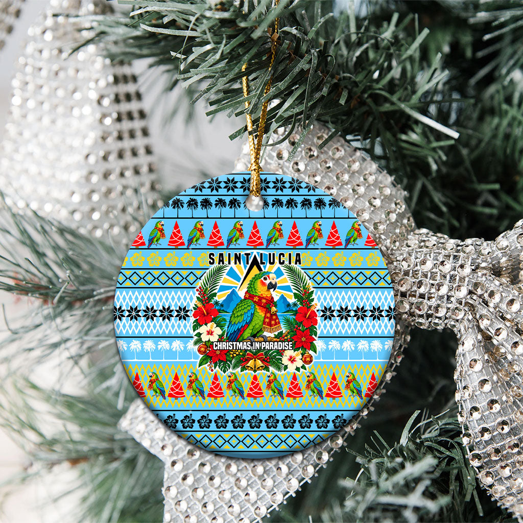 Saint Lucia Christmas In Paradise Ceramic Ornament Tropical Parrot Santa Ugly Pattern Graphic Artwork