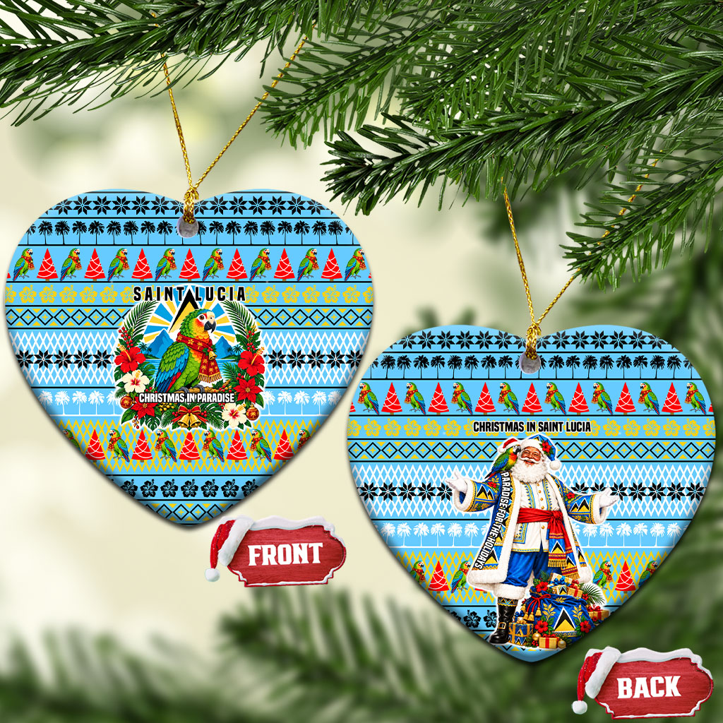 Saint Lucia Christmas In Paradise Ceramic Ornament Tropical Parrot Santa Ugly Pattern Graphic Artwork