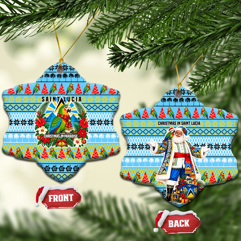 Saint Lucia Christmas In Paradise Ceramic Ornament Tropical Parrot Santa Ugly Pattern Graphic Artwork