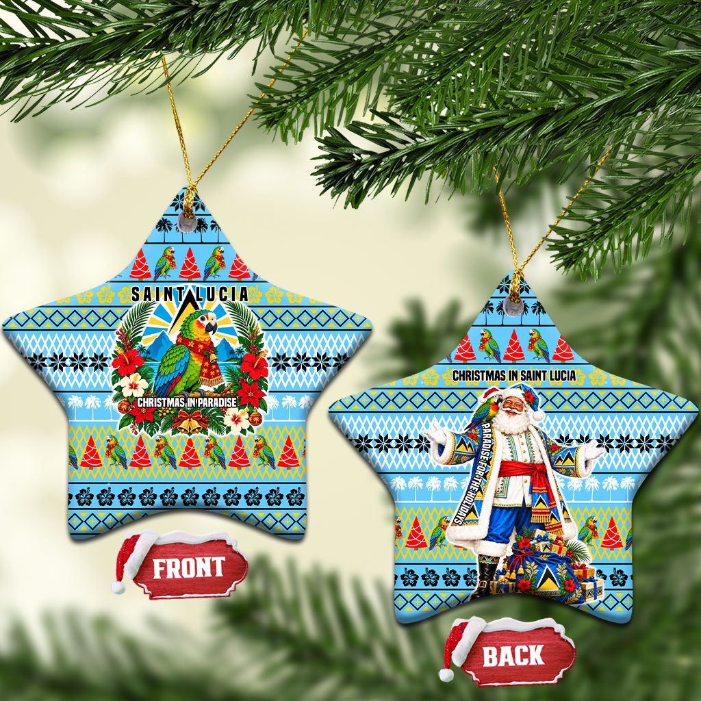 Saint Lucia Christmas In Paradise Ceramic Ornament Tropical Parrot Santa Ugly Pattern Graphic Artwork