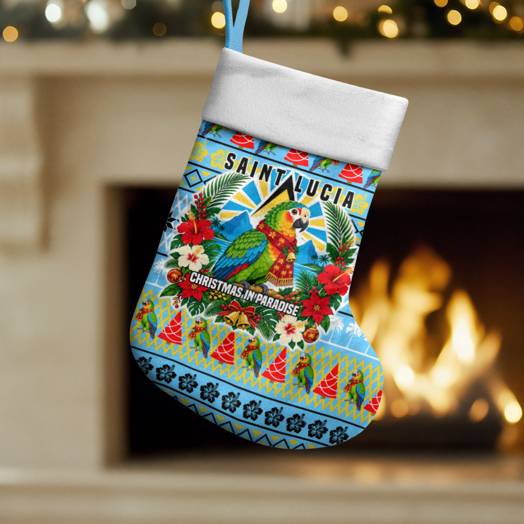 Saint Lucia Christmas In Paradise Christmas Stocking Tropical Parrot Santa Ugly Pattern Graphic Artwork