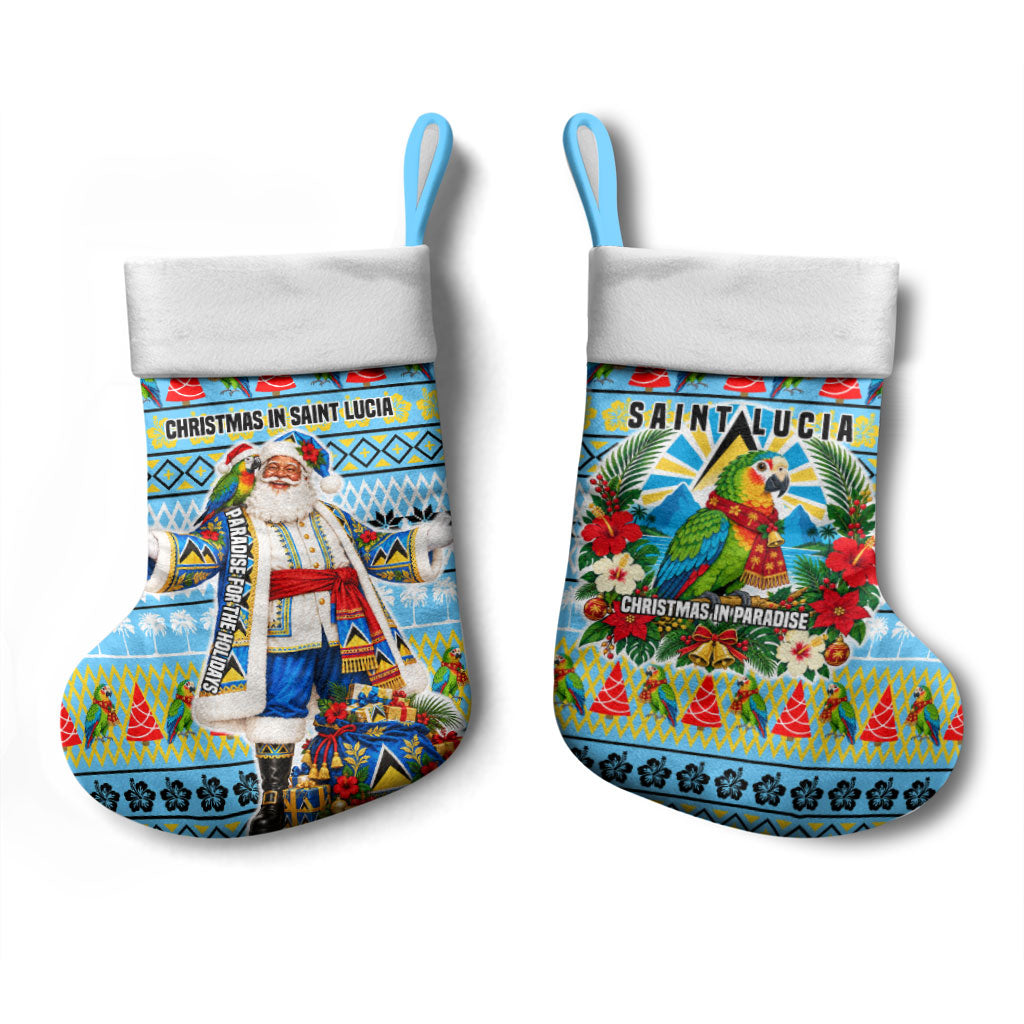 Saint Lucia Christmas In Paradise Christmas Stocking Tropical Parrot Santa Ugly Pattern Graphic Artwork