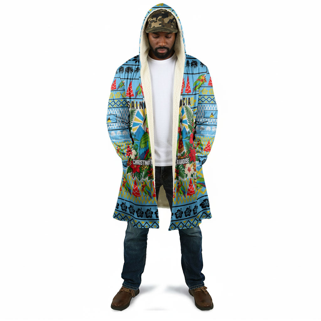Saint Lucia Christmas In Paradise Cloak Tropical Parrot Santa Ugly Pattern Graphic Artwork