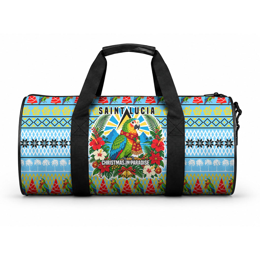 Saint Lucia Christmas In Paradise Duffle Bag Tropical Parrot Santa Ugly Pattern Graphic Artwork