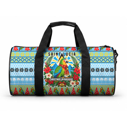 Saint Lucia Christmas In Paradise Duffle Bag Tropical Parrot Santa Ugly Pattern Graphic Artwork