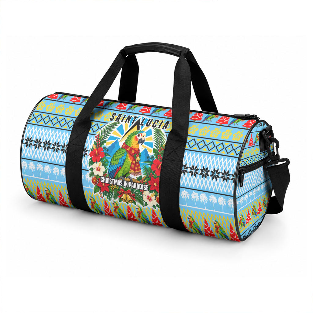 Saint Lucia Christmas In Paradise Duffle Bag Tropical Parrot Santa Ugly Pattern Graphic Artwork