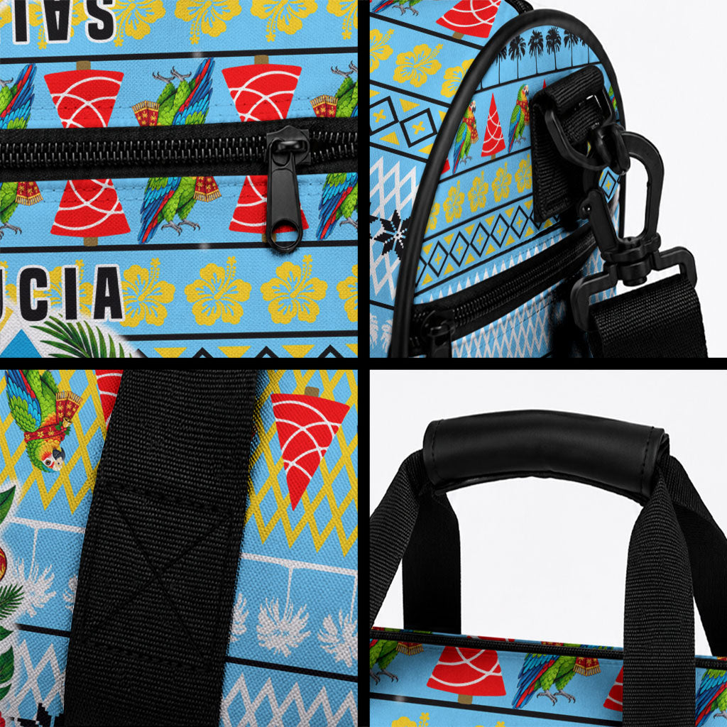 Saint Lucia Christmas In Paradise Duffle Bag Tropical Parrot Santa Ugly Pattern Graphic Artwork