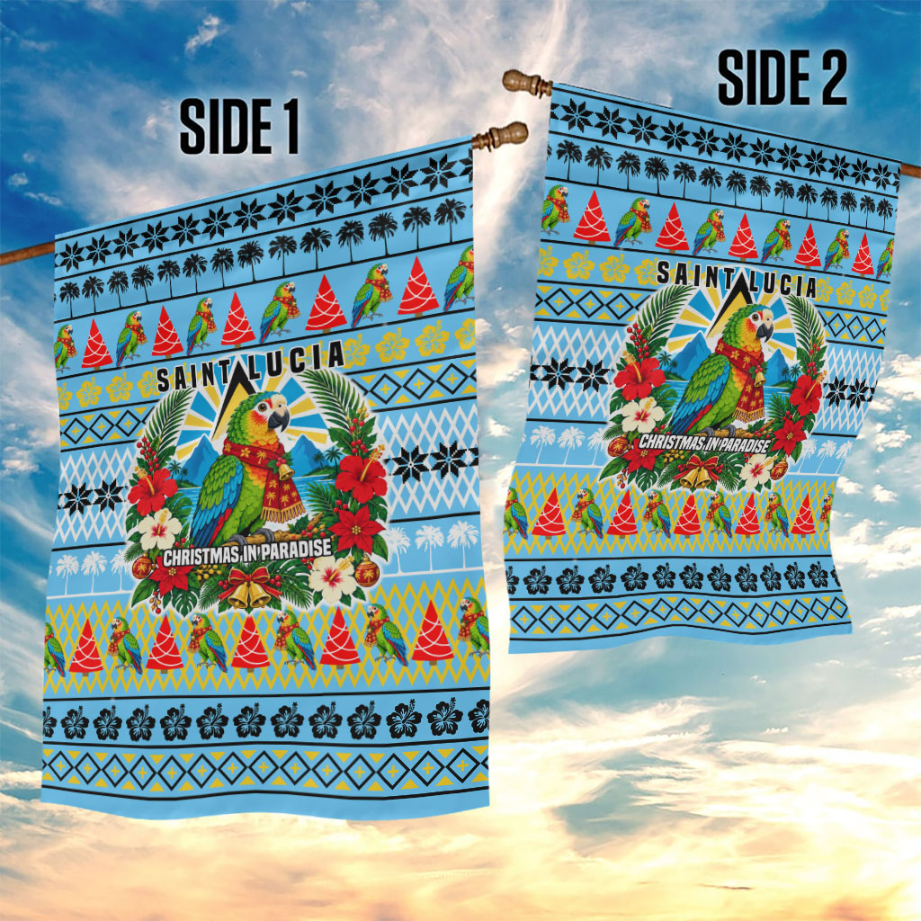 Saint Lucia Christmas In Paradise Garden Flag Tropical Parrot Santa Ugly Pattern Graphic Artwork