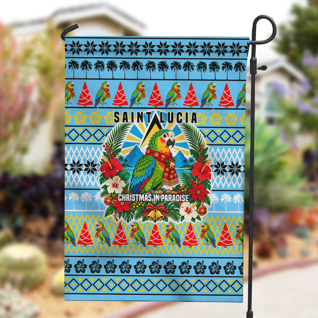 Saint Lucia Christmas In Paradise Garden Flag Tropical Parrot Santa Ugly Pattern Graphic Artwork