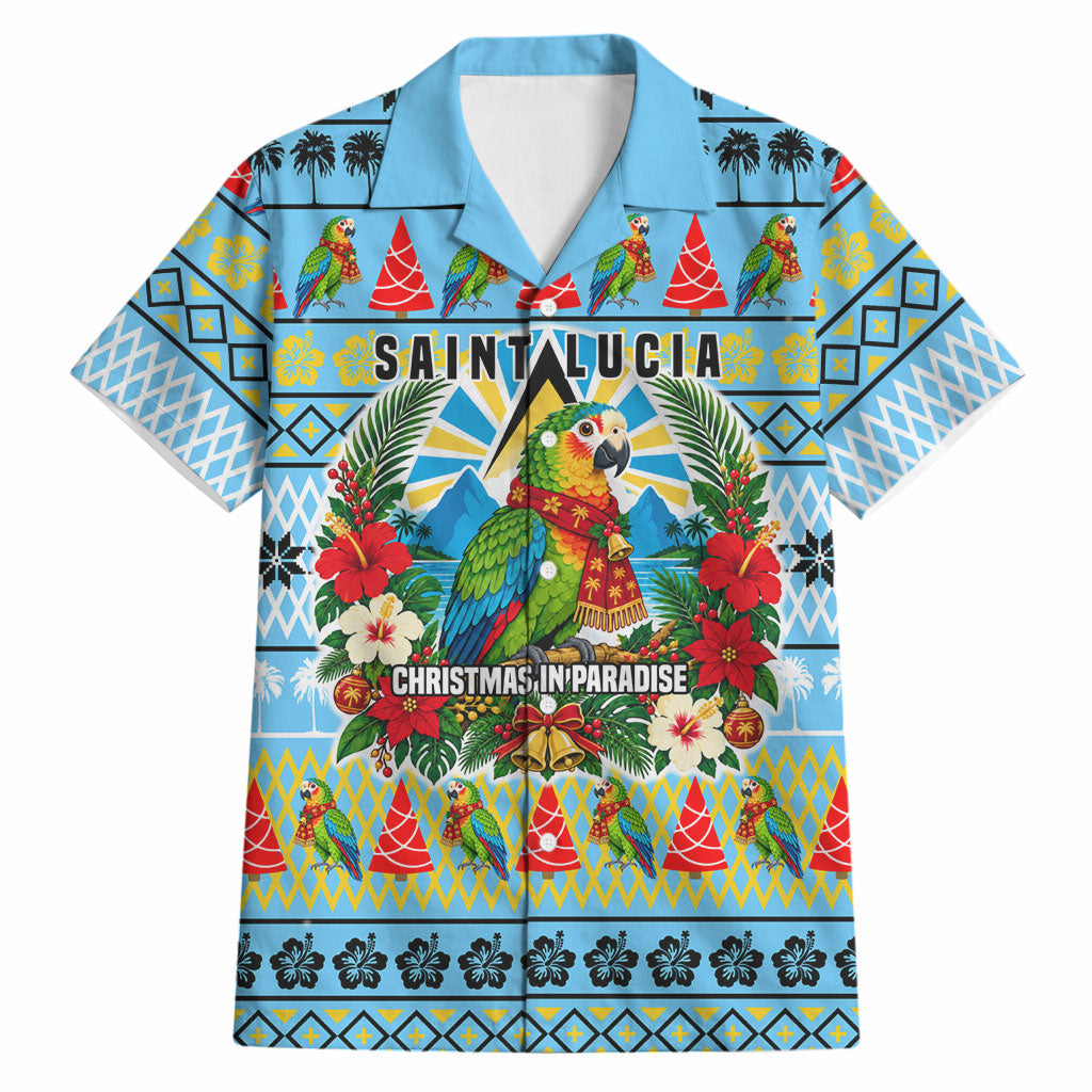 Saint Lucia Christmas In Paradise Hawaiian Shirt Tropical Parrot Santa Ugly Pattern Graphic Artwork