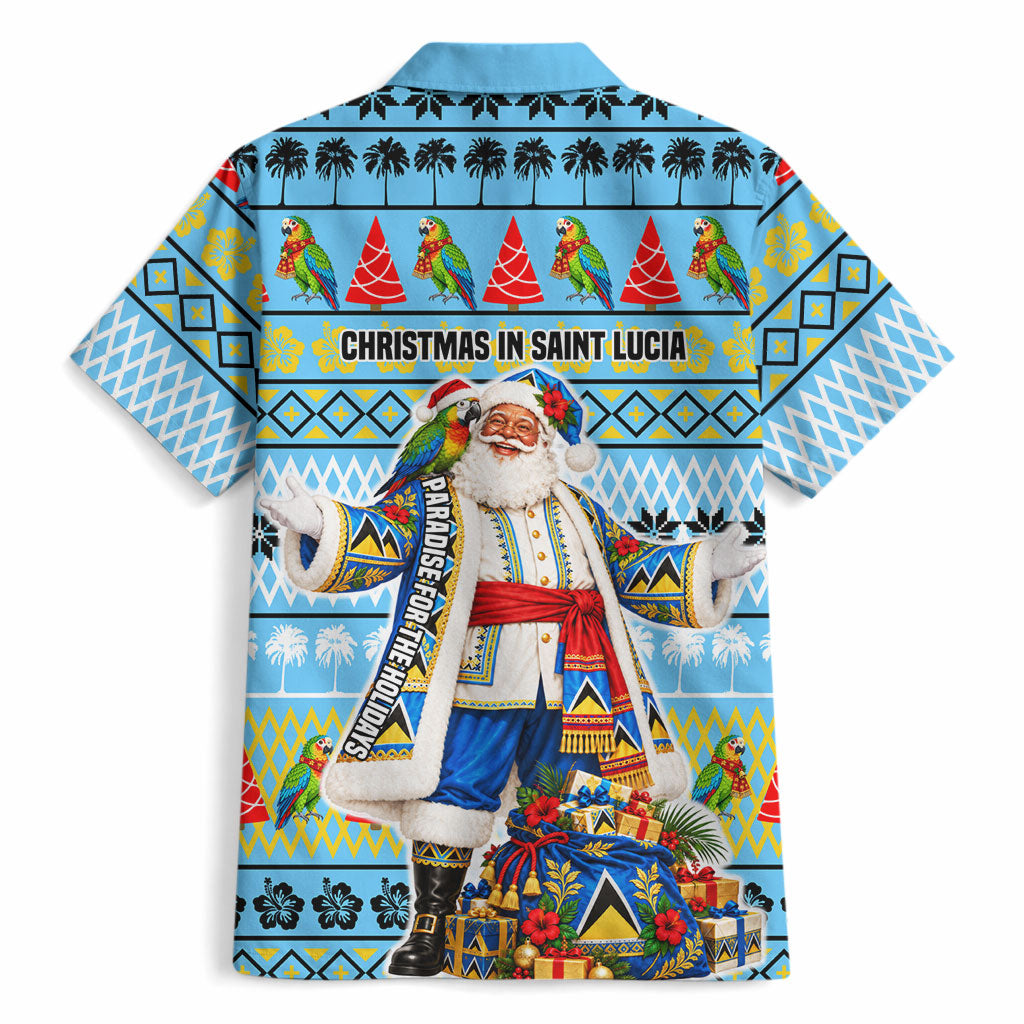 Saint Lucia Christmas In Paradise Hawaiian Shirt Tropical Parrot Santa Ugly Pattern Graphic Artwork