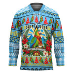 Saint Lucia Christmas In Paradise Hockey Jersey Tropical Parrot Santa Ugly Pattern Graphic Artwork