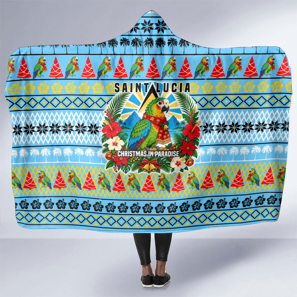 Saint Lucia Christmas In Paradise Hooded Blanket Tropical Parrot Santa Ugly Pattern Graphic Artwork