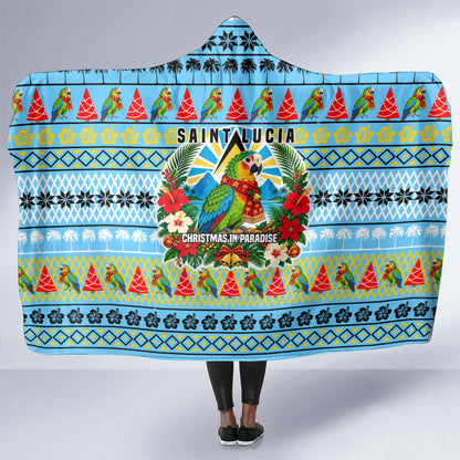 Saint Lucia Christmas In Paradise Hooded Blanket Tropical Parrot Santa Ugly Pattern Graphic Artwork