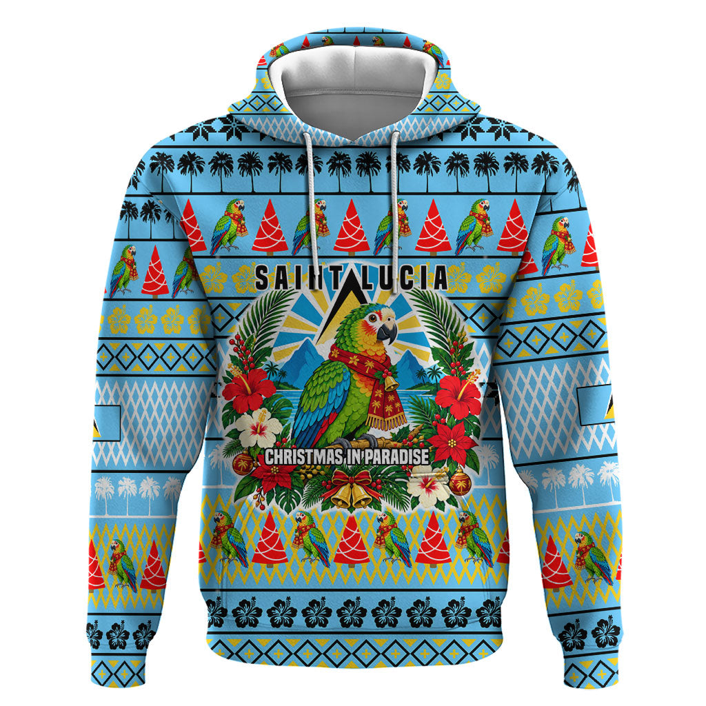 Saint Lucia Christmas In Paradise Hoodie Tropical Parrot Santa Ugly Pattern Graphic Artwork