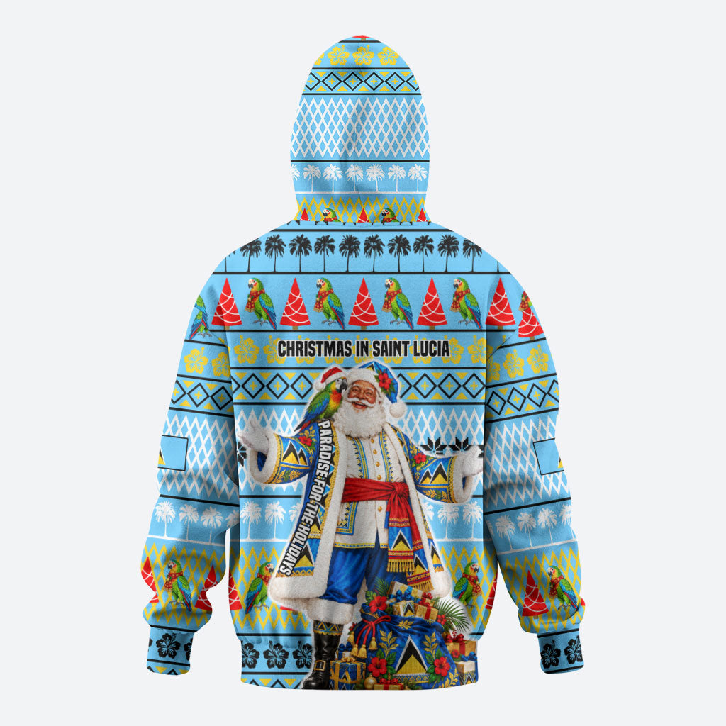 Saint Lucia Christmas In Paradise Hoodie Tropical Parrot Santa Ugly Pattern Graphic Artwork
