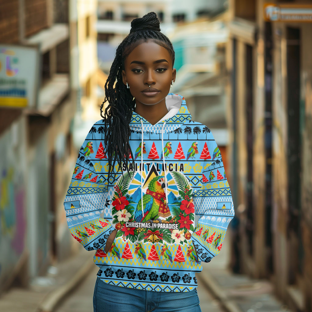 Saint Lucia Christmas In Paradise Hoodie Tropical Parrot Santa Ugly Pattern Graphic Artwork