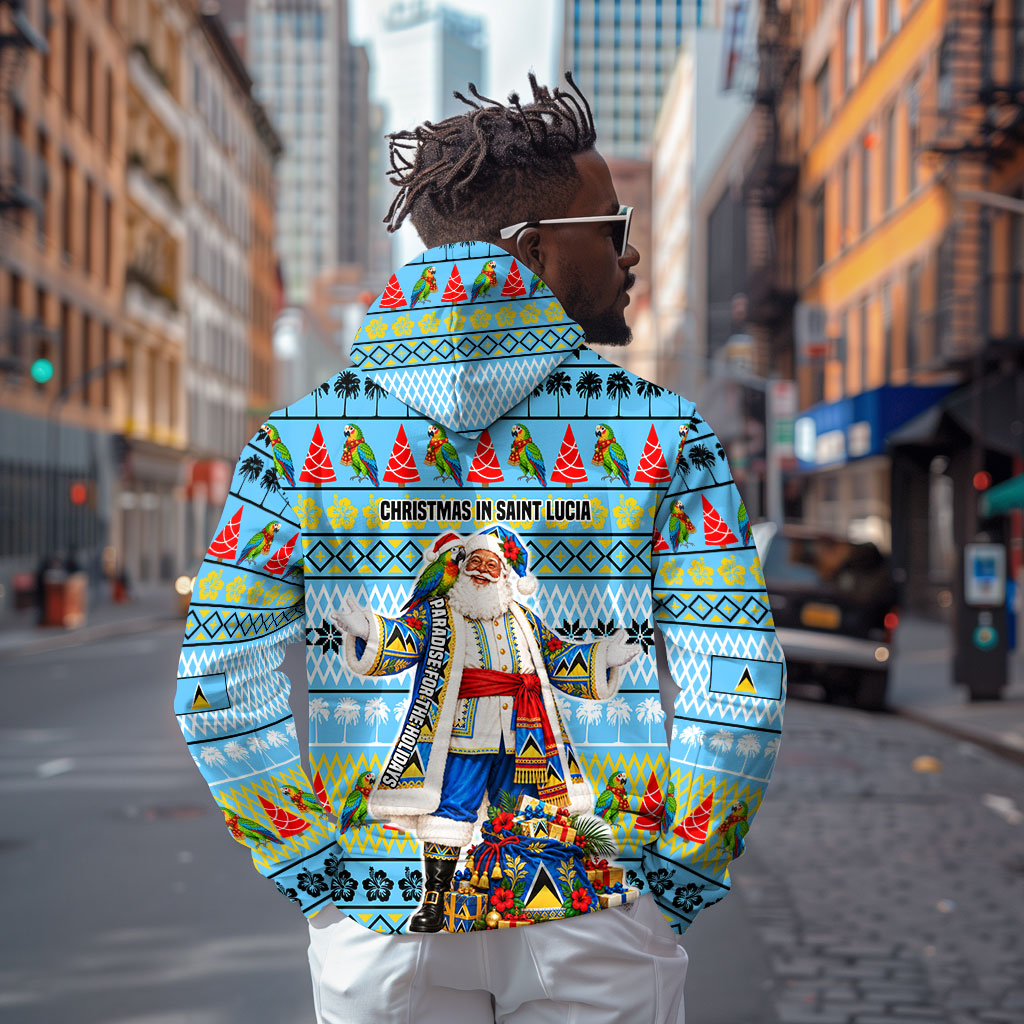 Saint Lucia Christmas In Paradise Hoodie Tropical Parrot Santa Ugly Pattern Graphic Artwork