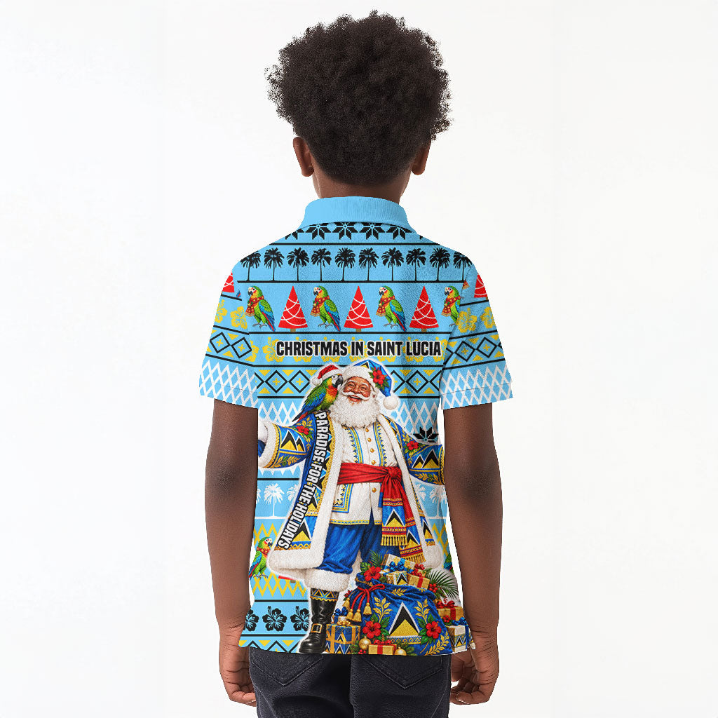 Saint Lucia Christmas In Paradise Kid Polo Shirt Tropical Parrot Santa Ugly Pattern Graphic Artwork