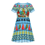 Saint Lucia Christmas In Paradise Kid Short Sleeve Dress Tropical Parrot Santa Ugly Pattern Graphic Artwork