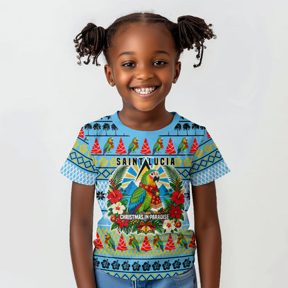 Saint Lucia Christmas In Paradise Kid T shirt Tropical Parrot Santa Ugly Pattern Graphic Artwork